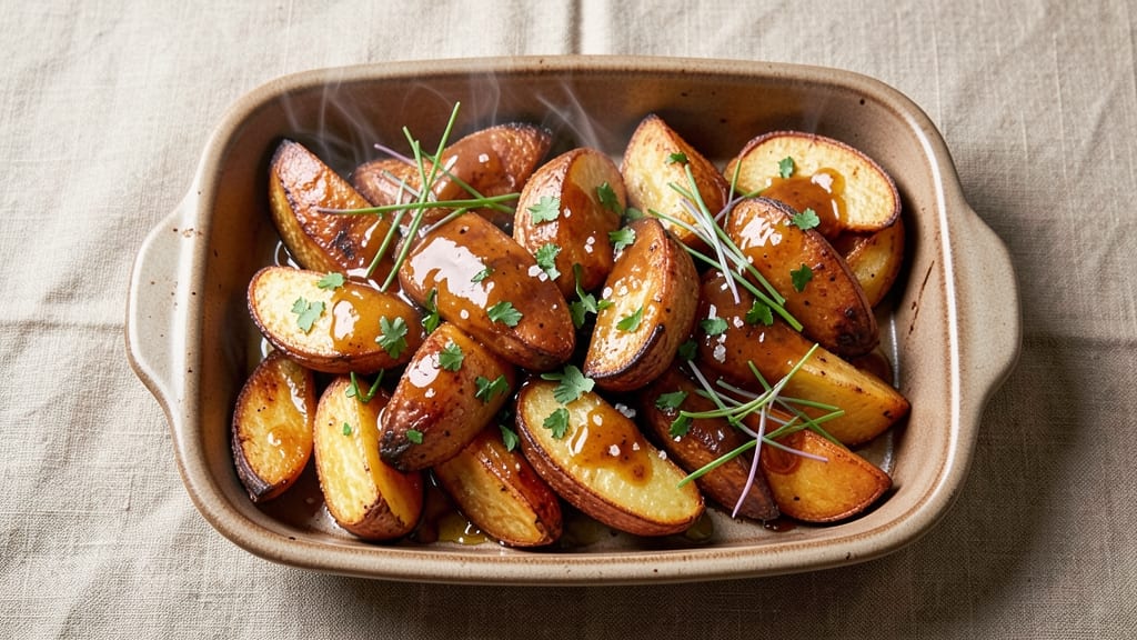 Delmonico's Copycat Potatoes Bake Recipe: Herb-Infused Vinegar Glaze Over Creamy Wedges